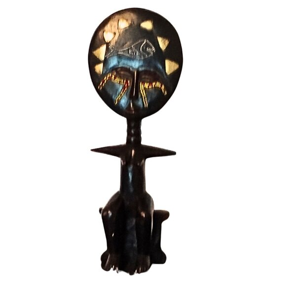 Vintage Hand Carved Wooden African Fertility Sculpture Intricate Beadwork Ethnic - Picture 1 of 4